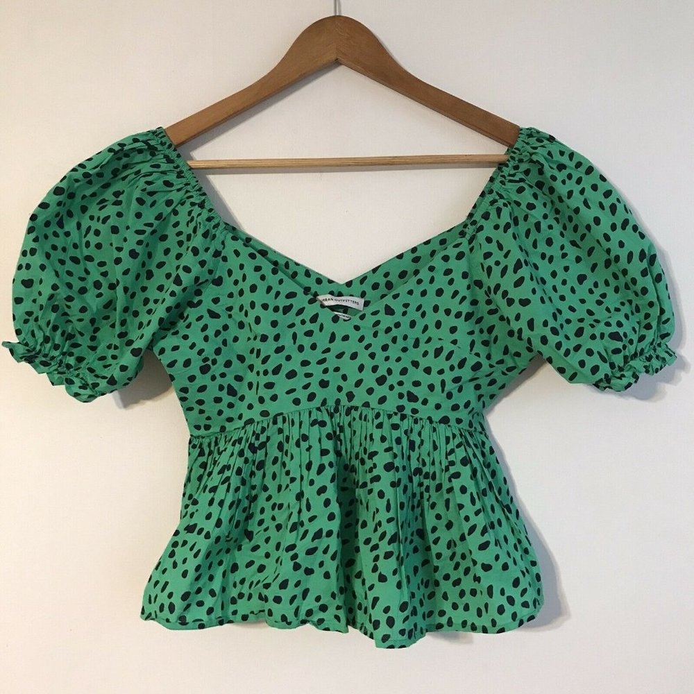Urban Outfitters Green Polka Dot Blouse Small On Off Shoulder - Picture 5 of 5